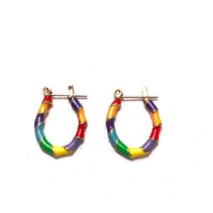 Small Rainbow Hoop Earrings with Gold Detailing